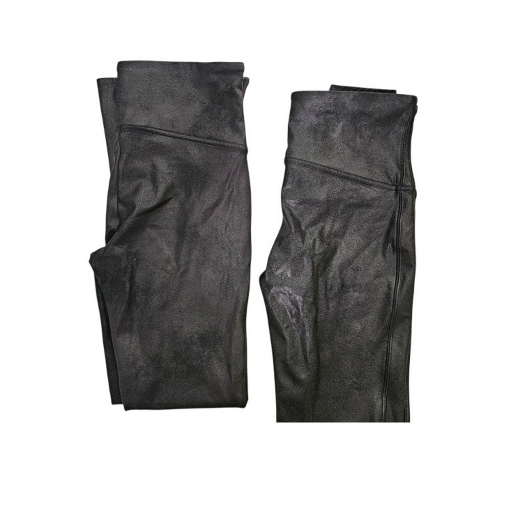 Set of 2 Spanx Leggings Large Black Faux Leather High Waisted Moto Pants Chic ~